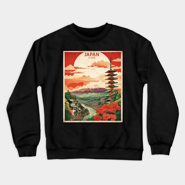 Japan Vintage Travel Tourism Sunset Crewneck Sweatshirt by TravelersGems